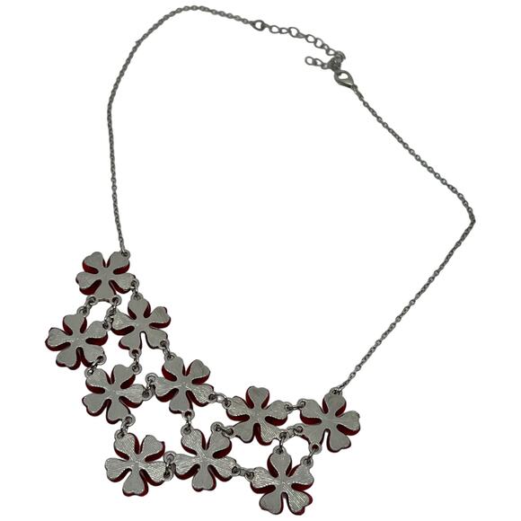 Red Crystal Flower Statement Necklace Bib Collar Chainlink Fashion Jewelry 34" - Picture 5 of 8